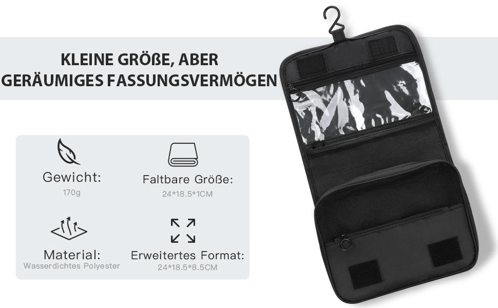Зувакате Косметичка для підвішування, водонепроникна, з ручкою, для подорожей, спорту, кемпінгу – чорна