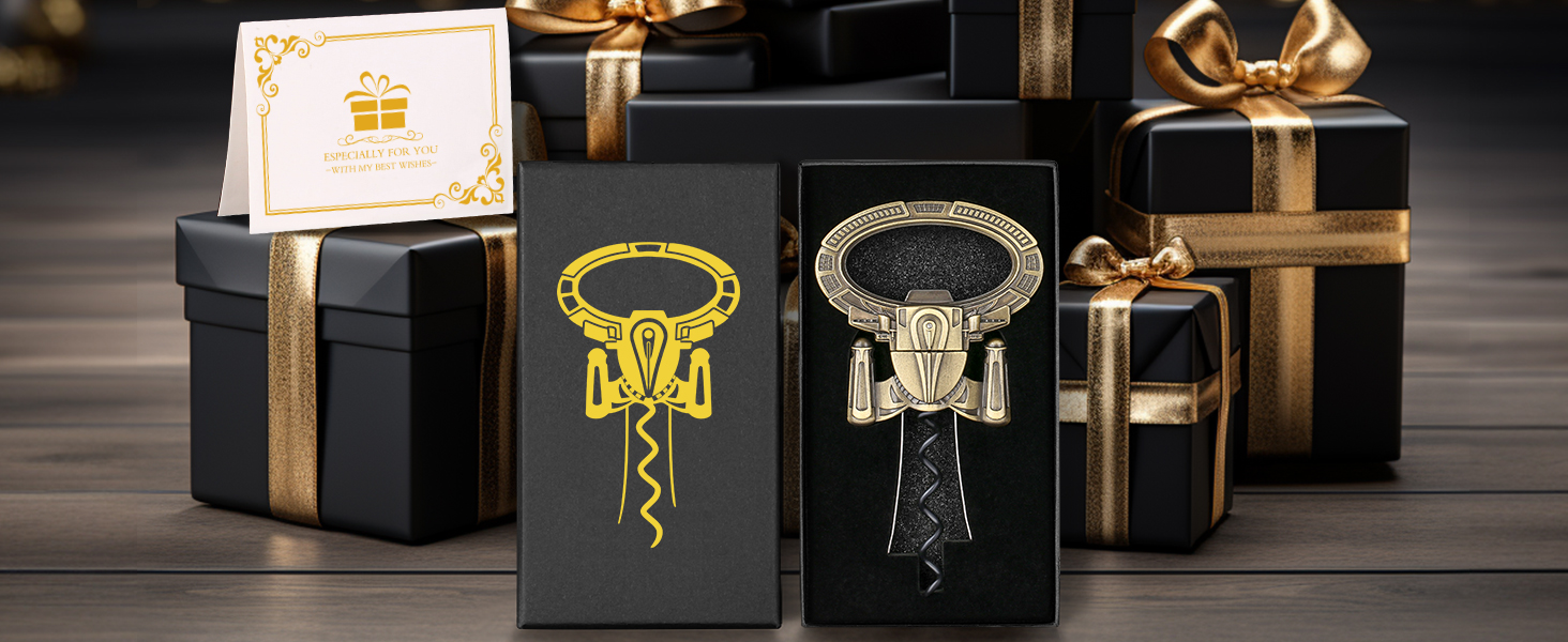 Відкривачка для вина LKKCHER з двома зубцями, для старих винних пляшок, професійна, бронзова з подарунковою коробкою та листівкою