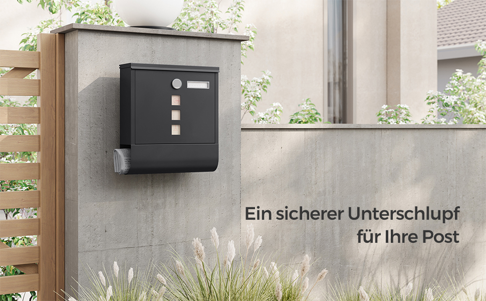 Поштова скринька SONGMICS з замком, оглядовим вікном та відділенням для газет, сіра, 10x30.8x33.8 см (GMB20AG)