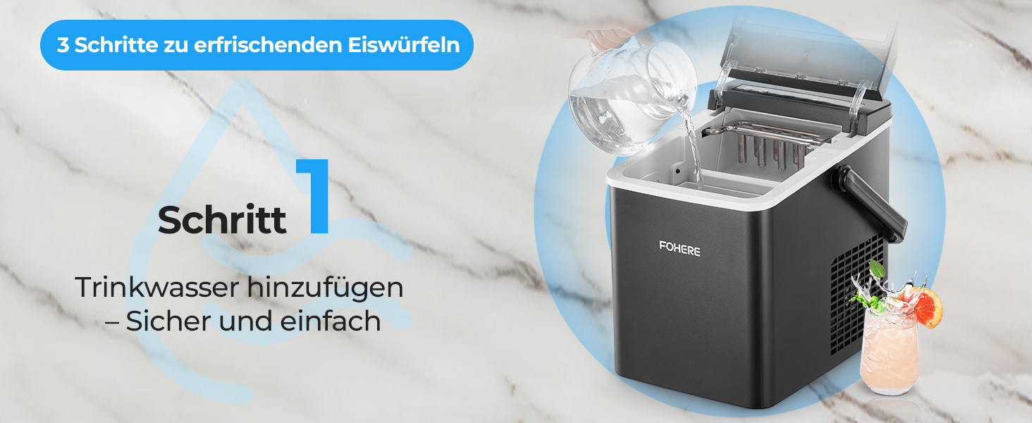 Машина для приготування льоду FOHERE з ручкою, 14 кг/24 год, 9 кубиків льоду за 5 хвилин, 2 розміри, самоочищення, портативна з лопаткою та кошиком – ідеальна для дому, кухні, офісу, кемпінгу, вечірки, RV