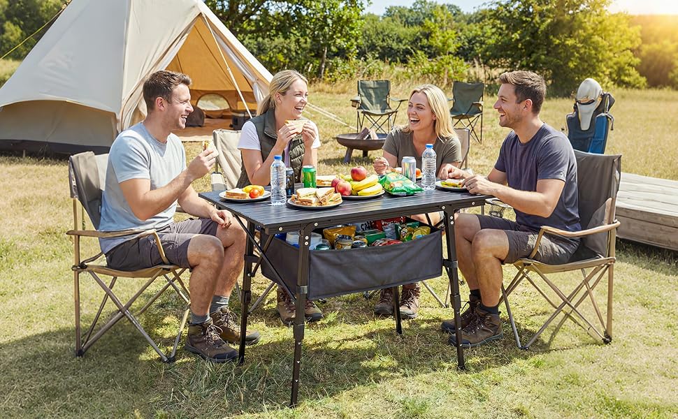 Складний алюмінієвий стіл для кемпінгу Outsunny з кошиком для зберігання, регульована висота, 90x55 см, чорний