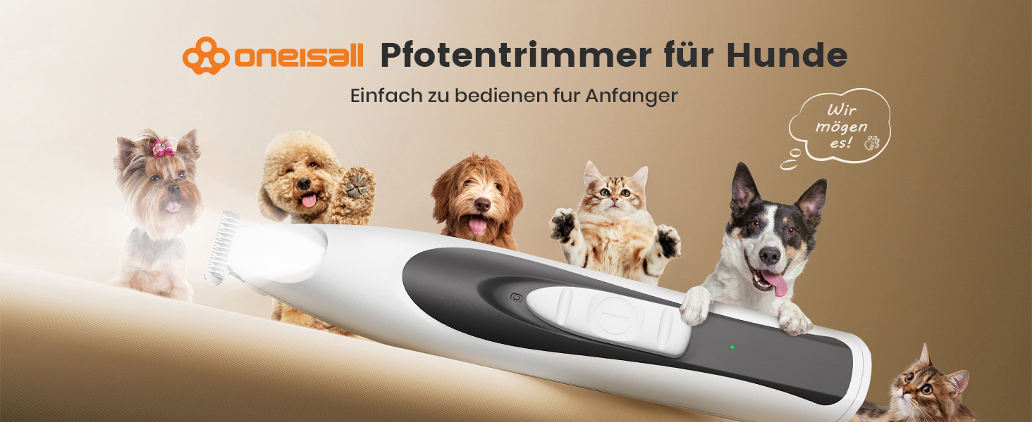 Триммер для догляду за лапами собак Oneisall з LED-підсвічуванням, тихий, акумуляторний, для лап, очей, вух, обличчя