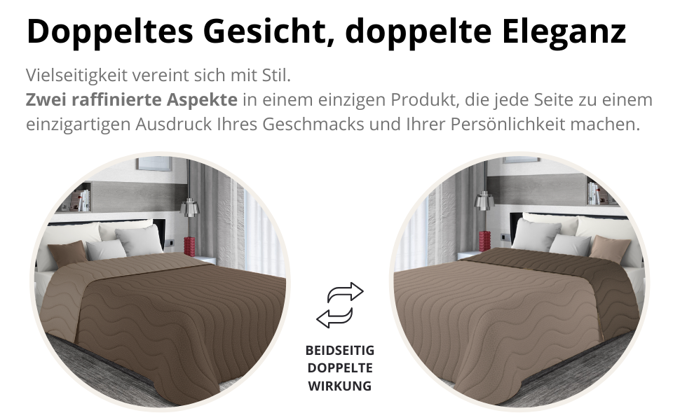Плед на ліжко 240x260 см, двосторонній дизайн, осінньо-весняний (100 г/м²), степний, підкладковий, для двоспального ліжка, з м'якої мікрофібри, Made in Italy (колір: коричневий/мокко)