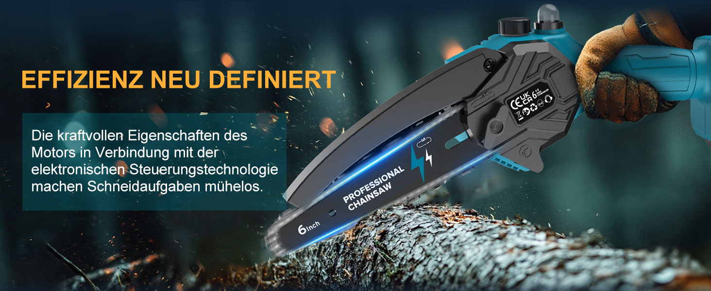 Акумуляторна міні-пила PowerCut X7 6 дюймів з автоматичним змащенням, 8000mAh, 2 акумулятори