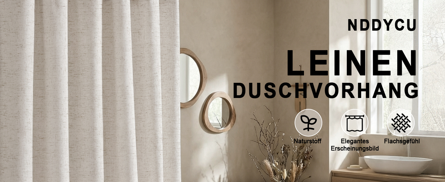 Штора для душу льон 180x200 см, Бохо стиль, водонепроникна, анти-грибок, біла - для ванної кімнати