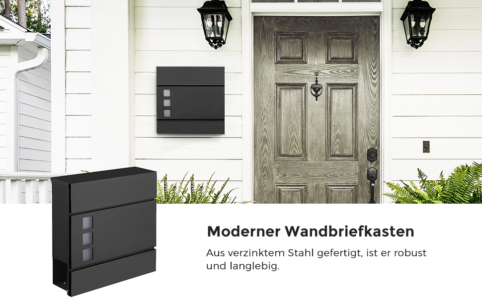 Поштовий ящик SONGMICS XXL з газетницею, чорний, 37x37x10.5 см, з ключем, вікном, захистом від реклами, для дому та саду