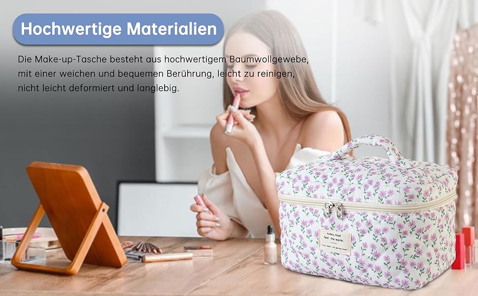 Косметичка для жінок, набір 3 шт. велика бавовняна косметичка для подорожей, органайзер для макіяжу, косметична сумочка з квітковим візерунком (блакитна павічева квітка)