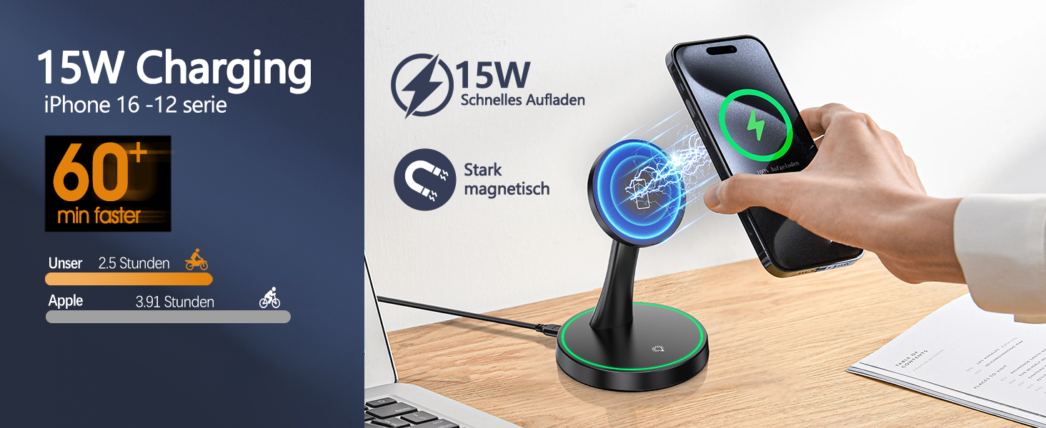 Бездротова зарядка MagSafe для iPhone 15/14/13/12, AirPods 3/2/Pro, 15W, з підсвічуванням