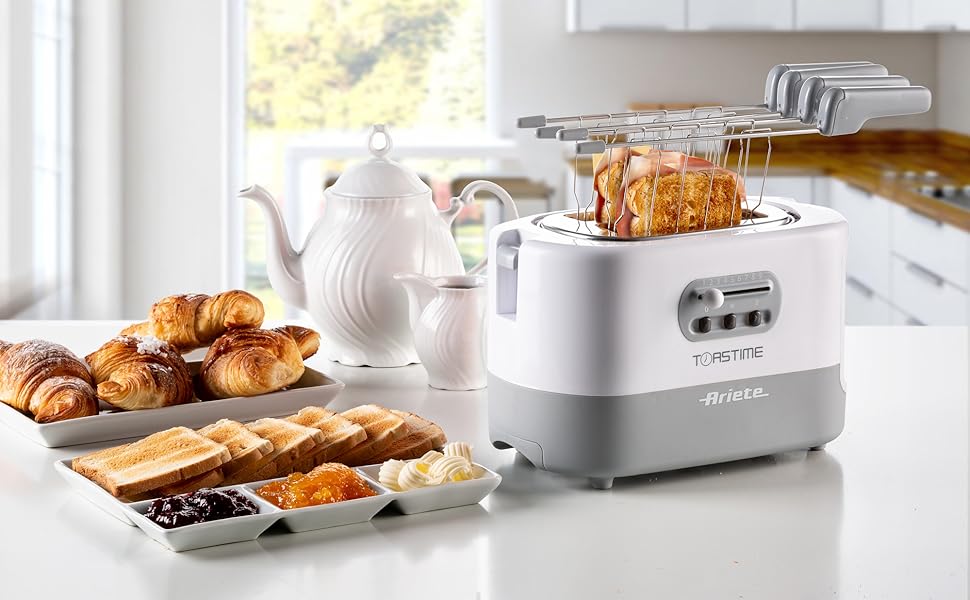 Тостер Ariete 159 Toastime з 2-ма відділеннями, з пружинним захватом, розморожування та підігріву, 700 Вт, нержавіюча сталь, білий