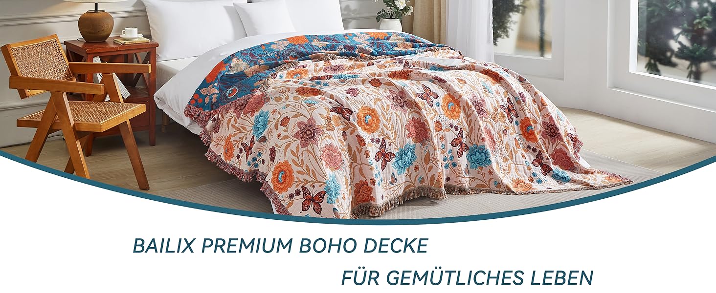 Богемна ковдра Boho з 100% бавовни, м'яка двостороння муслінова ковдра 150x200 см, плед для дивану та ліжка, декоративна patchwork ковдра, літня ковдра для вітальні, зелено-бежева (200 x 230 см, Blumentanz)