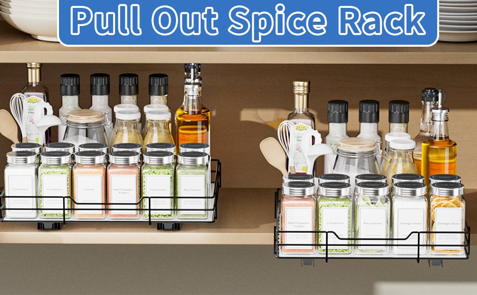 Висувна полиця для спецій у шафу, 2 яруси, регульована висота, чорний колір, органайзер для спецій, органайзер для кухні (22.2 x 26.4 x 5.6 см)
