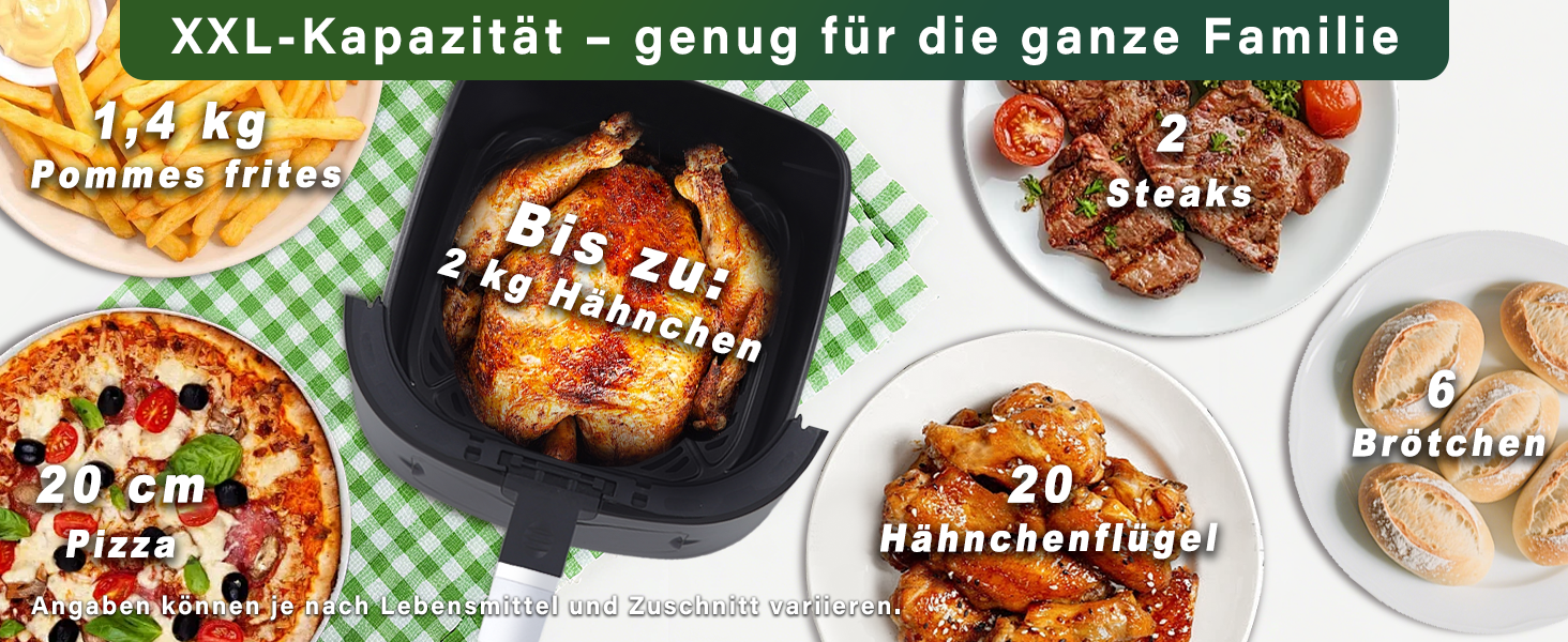 Фритюрниця повітряна 6л з окремим кошиком, прозорим вікном, 7 програм приготування, 11 функцій, тиха, легка чистка, таймер, сенсорний екран, 10 листів пергаментного паперу для сімейного використання (зелена)