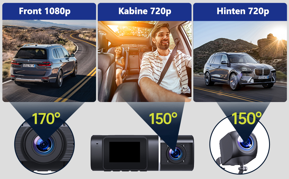 Відеореєстратор Volam 3-камерний з записом спереду, ззаду та в салоні. IR нічне бачення, WDR, G-сенсор, SD-карта 64GB, USB-C