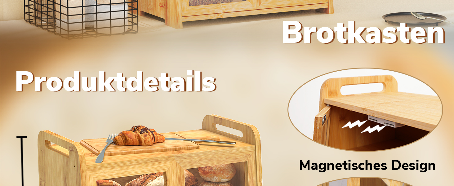 AMBIRD Бак для хліба з бамбука 20л - велика місткість з прозорими акриловими дверцятами, подвійне зберігання з вентиляцією та бічними ручками - зберігає хліб свіжим та організовує кухонний простір, CBBNA002EUAM13