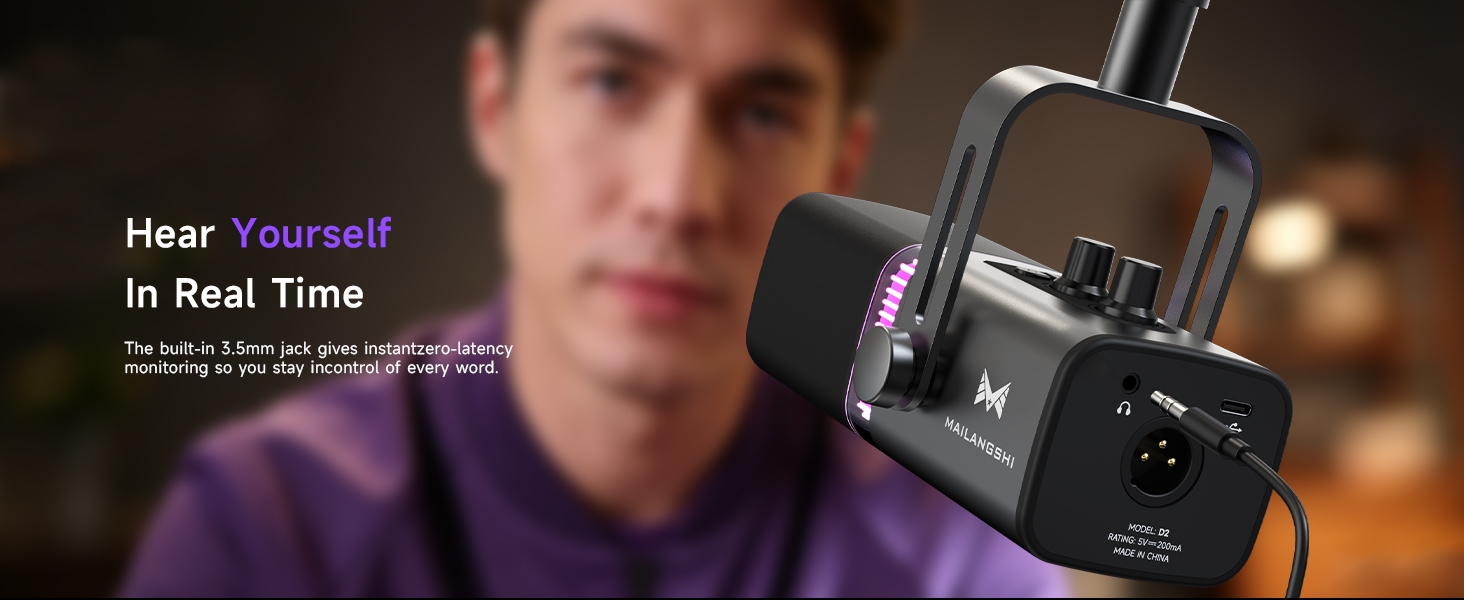 Професійний USB/XLR мікрофон Mailangshi для подкастів, стрімінгу та ігор з RGB підсвіткою та металевим корпусом