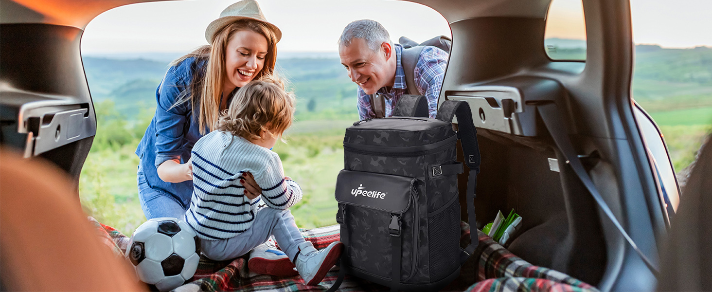 Рюкзак-холодильник Upeelife 30L з підкладкою для пікніка, чорний камуфляж, для кемпінгу та пікніків