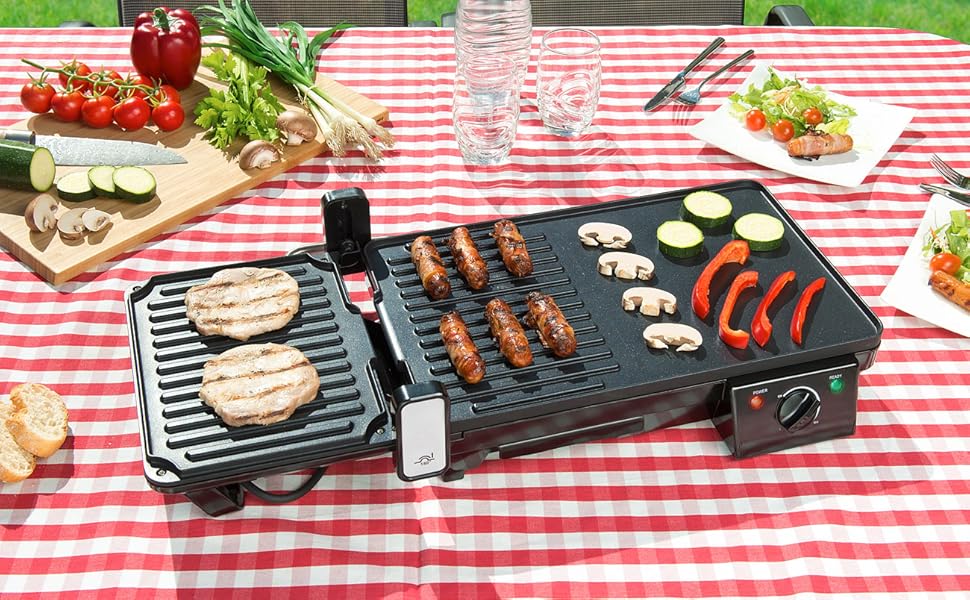 Rosenstein & Söhne 2-in-1 Electric Table Grill with Contact Grill & Grill Plate - 2000W