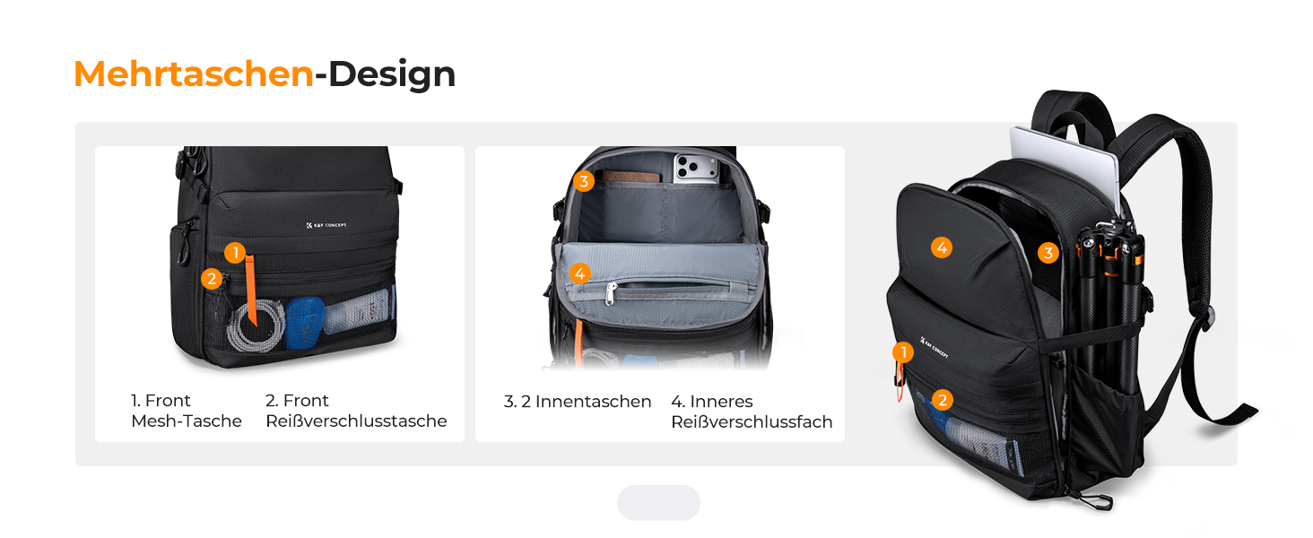 Фоторюкзак K&F Concept 25L для фотографа та відеографа: легкий, з дощовиком та знімними перегородками, відділення для штатива