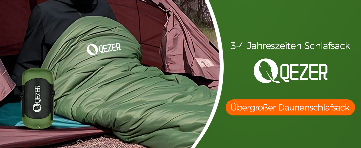 Спальний мішок XXL з пуху на 3-4 сезони, 230x100 см, для дорослих, кемпінг, походи, 3°C, чорний/зелений