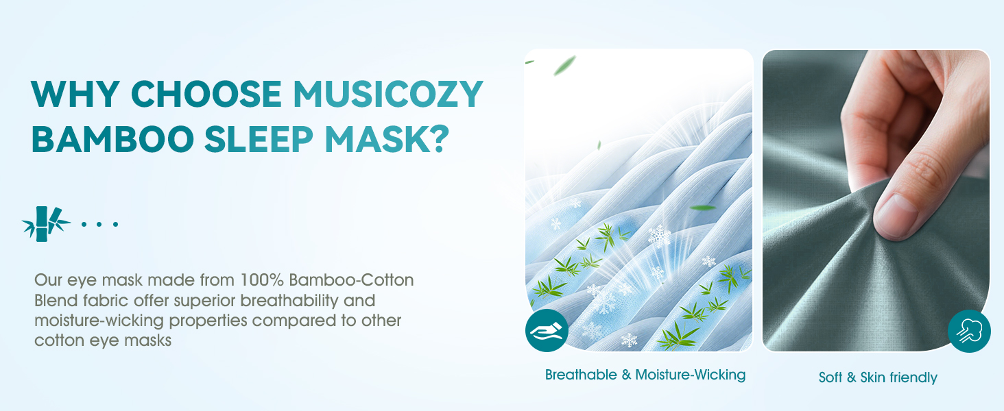 Маска для сну MUSICOZY з навушниками | 3D маска для сну з Bluetooth 5.4, 100% затемнення, з біо-бамбукової бавовни, для подорожей, сіра