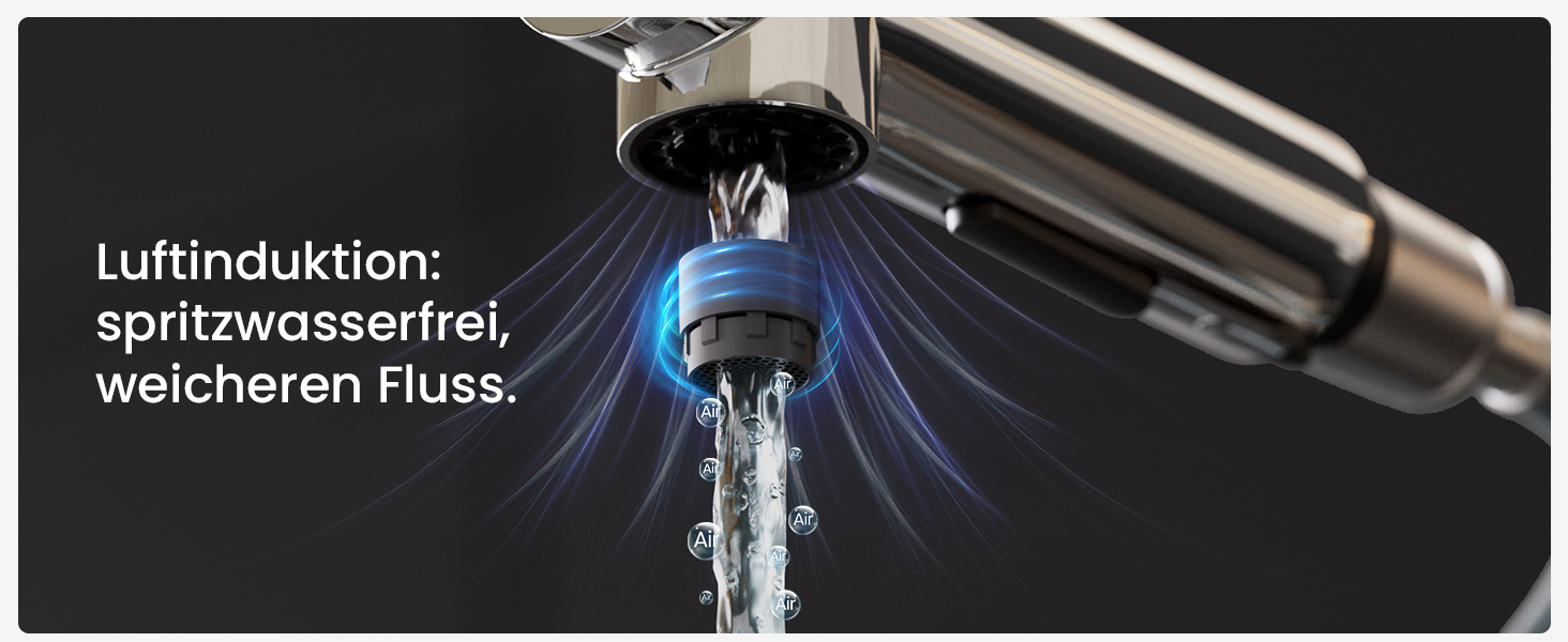 Змішувач для кухні CECIPA X203B чорного кольору з висувною насадкою, поворотний на 360°, з двома типами струменя, з нержавіючої сталі