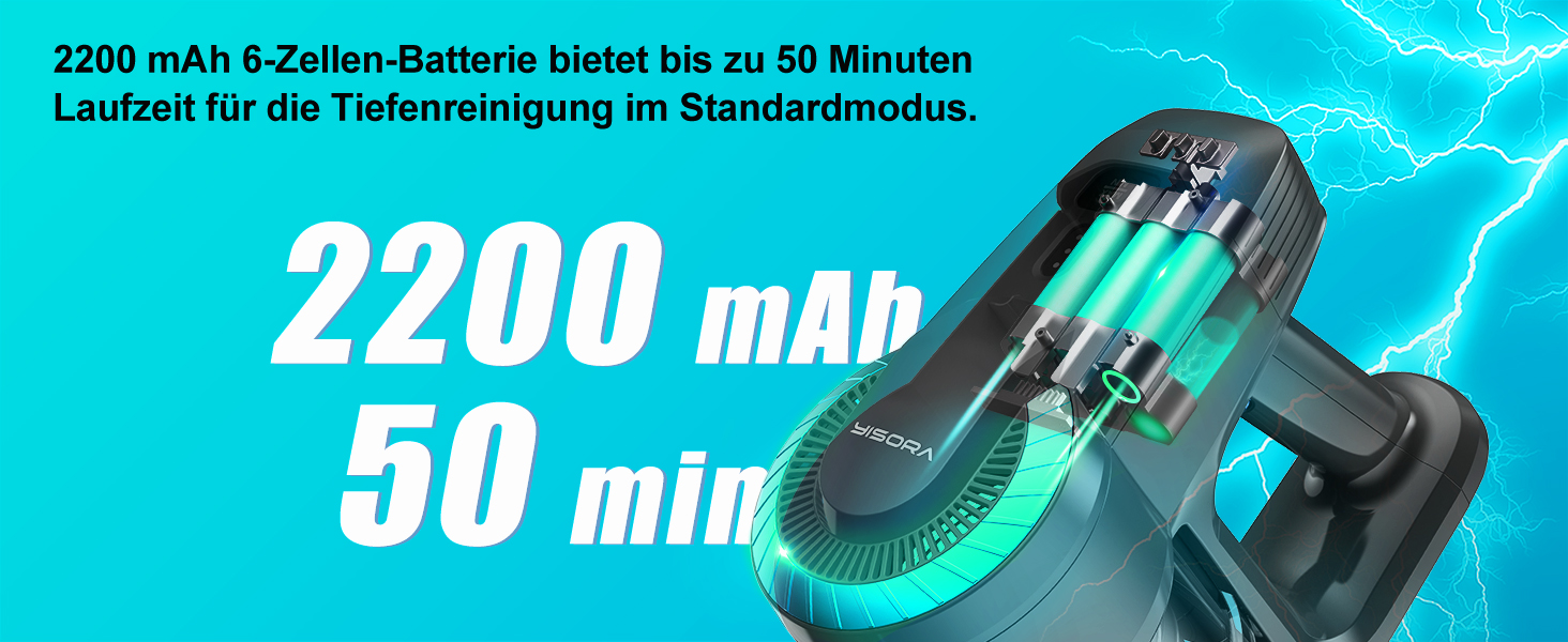 Бездротовий акумуляторний пилосос 25000Pa з турбощіткою, 175W, 50хв роботи, для твердих поверхонь та килимів, видалення шерсті тварин, блакитний