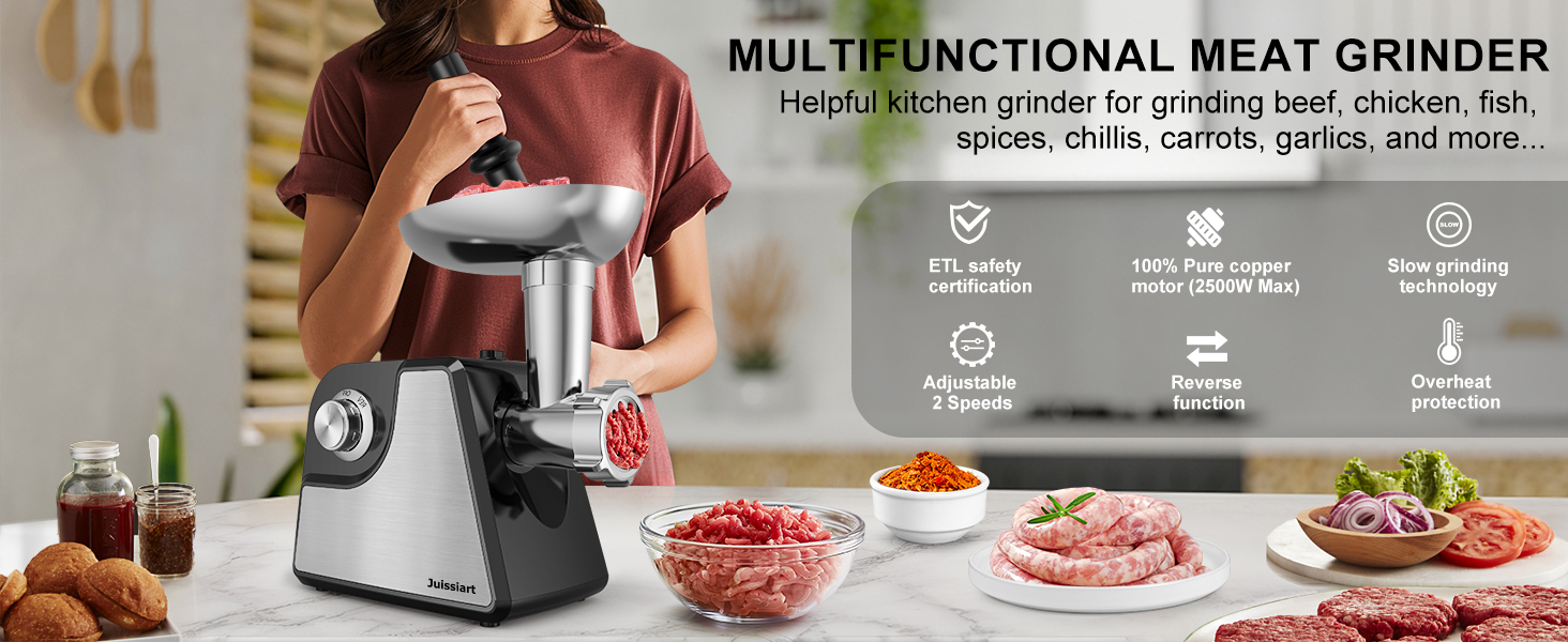 Electric Meat Grinder & Sausage Maker - Stainless Steel with Accessories