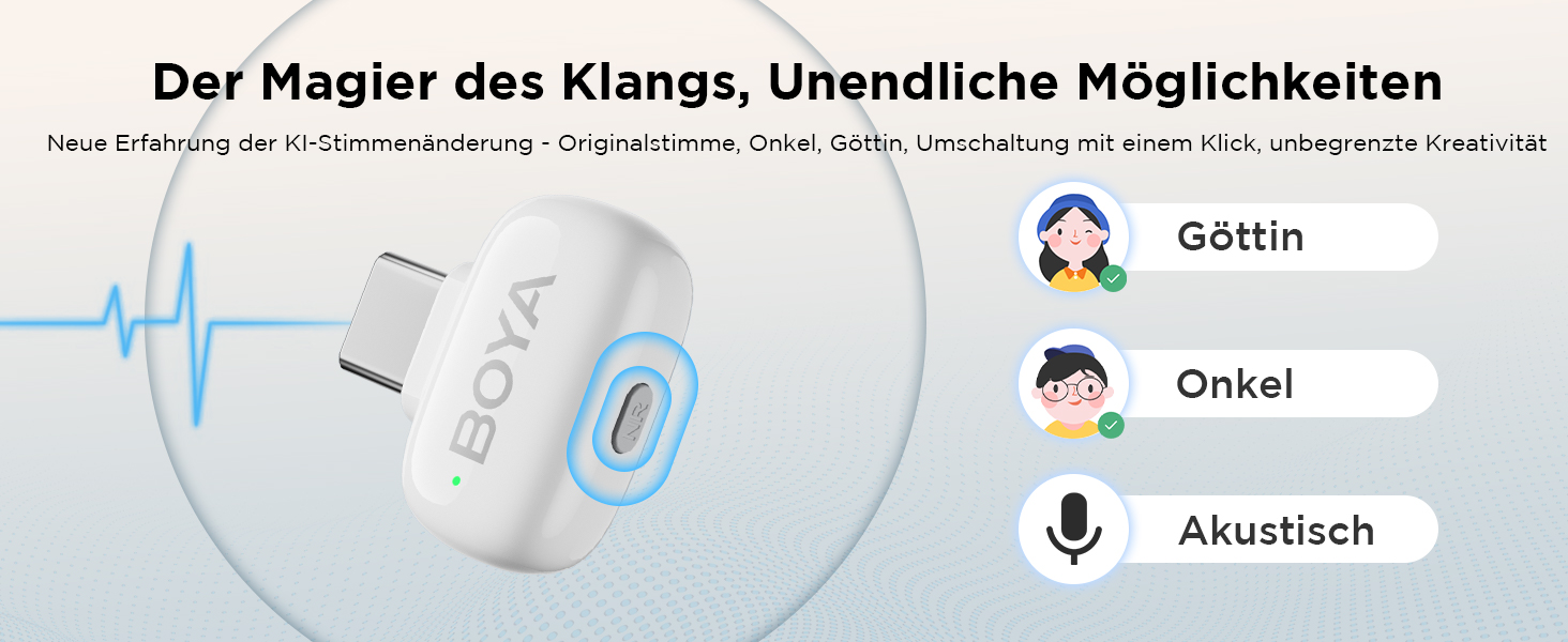 BOYA Mini 2: Бездротовий петличний мікрофон для iPhone 15/16/17 та Android (USB-C), 48kHz/24Bit, для Vlogging та TikTok, білий