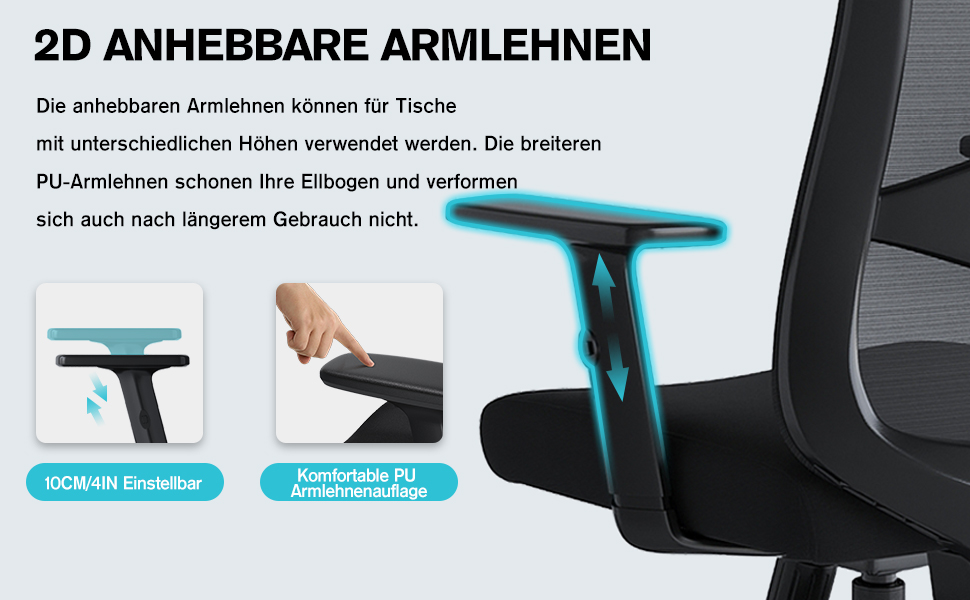 Ергономічне крісло для офісу, обертовий офісний стілець з подушкою для попереку, регульовані підголівник та підлокітники, крісло для керівника до 150 кг (Чорний)