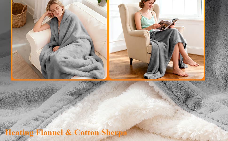 Електрична ковдра Aischens з фланелі, бавовни та шерпи, 130x180 см, двошарова, швидкий нагрів 30S, захист від мікроорганізмів, режим сну, 6 температурних режимів, таймер 1-10 годин, захист від перегріву, сірий колір