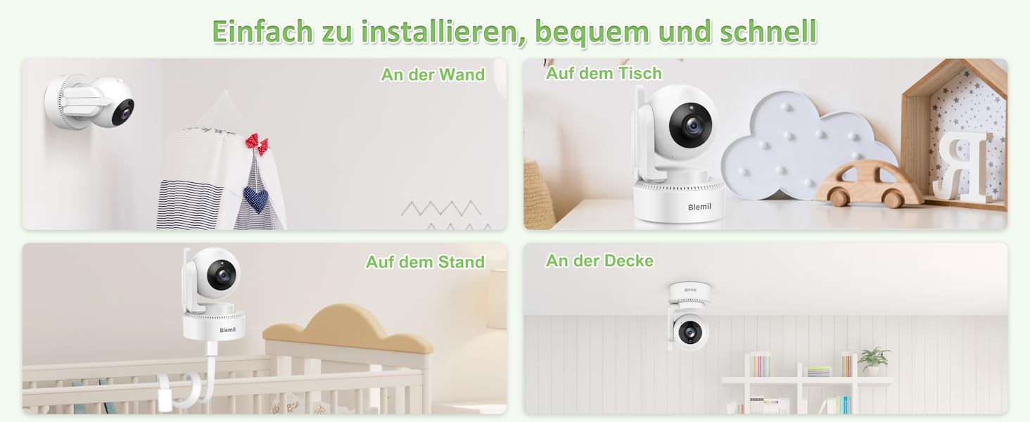 Відеоняня Blemil BL9064 з камерою, 6-дюймовий IPS дисплей, акумулятор 3000 mAh, ECO-режим, авто-нічне бачення, 2-сторонній аудіо, радіус дії 300 м, розпізнавання плачу