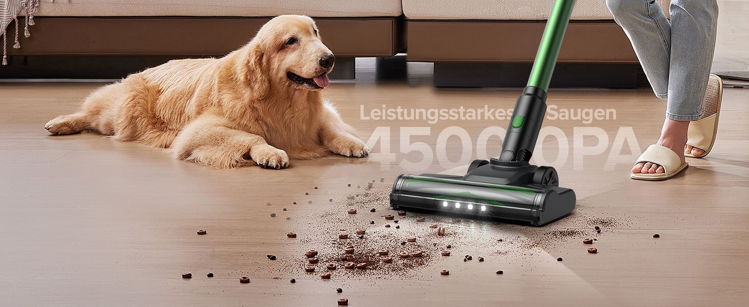 Бездротовий пилосос Vexilar Akku: 60 хвилин роботи, 45 kPa, 550 W, безщітковий мотор, LED дисплей, 6-в-1, тихий, для дому/авто, тверді підлоги, килими, шерсть тварин, зелений