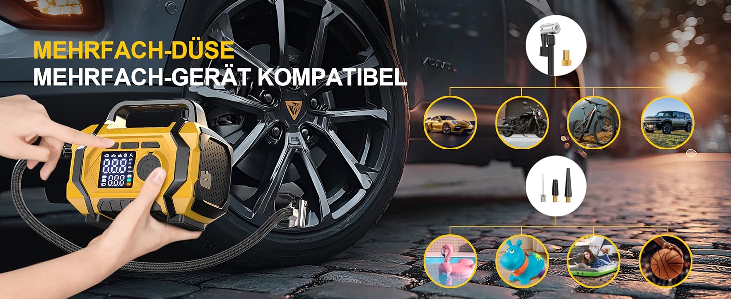 Портативний пусковий пристрій FOWAWU 9-в-1 з компресором, акумулятор 6000A, 26800mAh, 150psi, автовимкнення