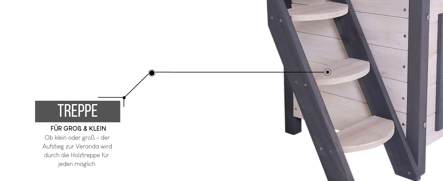 Кішковий будиночок Lionto з терасою та сходами, вуличний, сірий/білий, 77x50x73 см