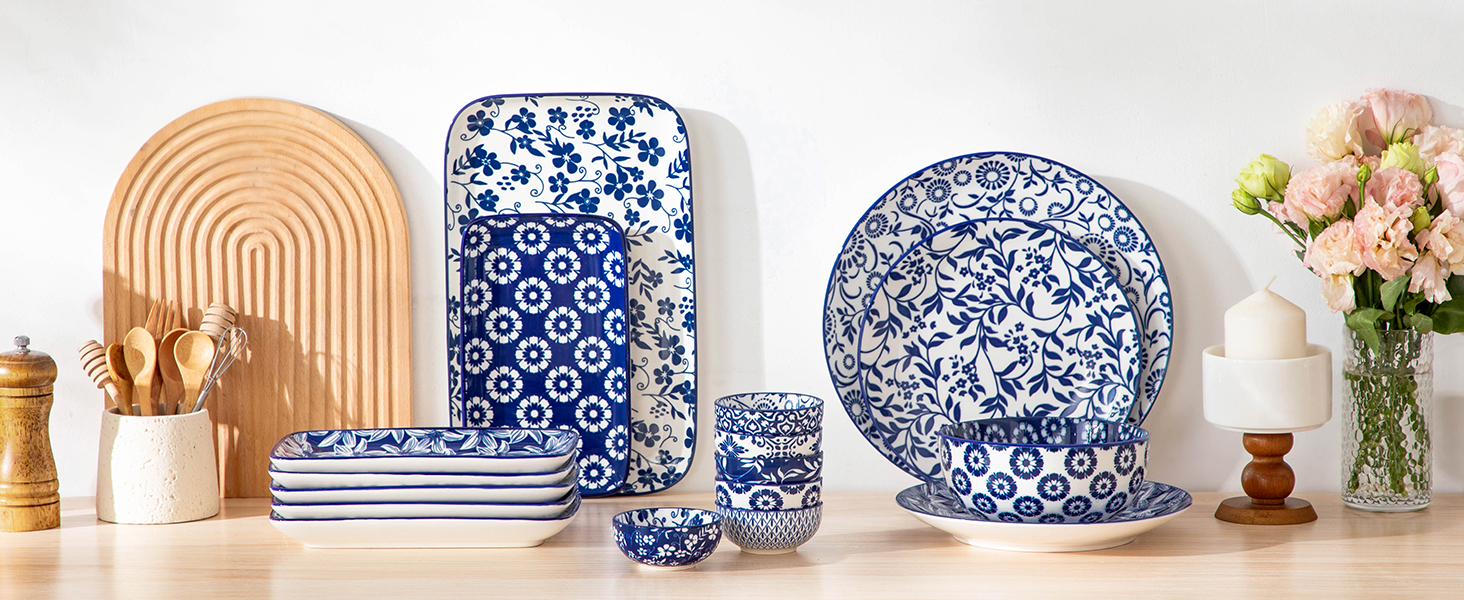 Набір кавових чашок з блюдцями Vancasso Cappuccino SELENE 6шт, 240мл, блакитно-білий вінтаж, порцеляна