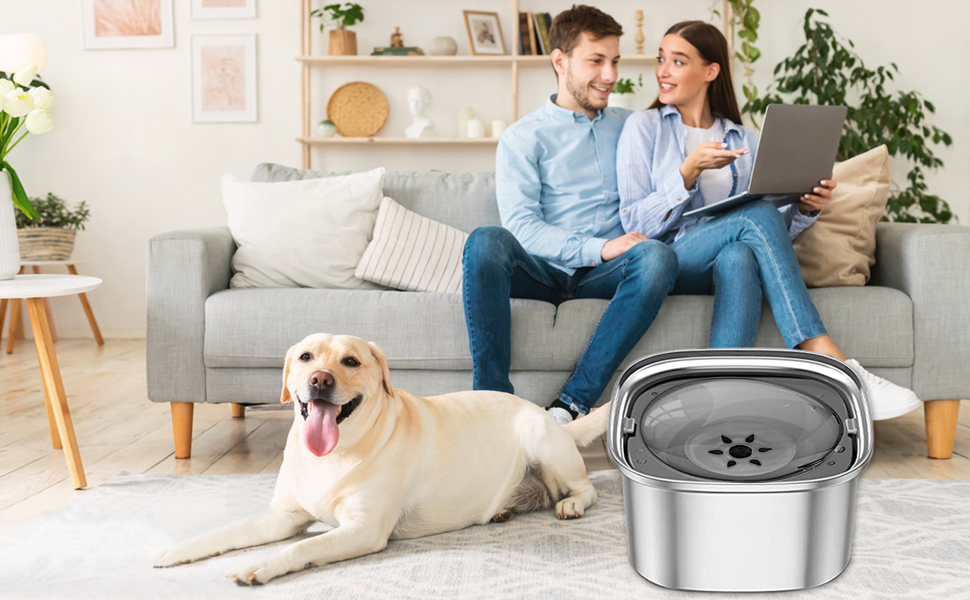 Миска для води для собак 3L, не проливається, з нержавіючої сталі 304, протиковзна