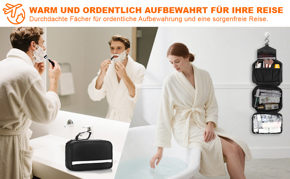 Чоловіча та жіноча косметичка для подорожей з відділеннями, водонепроникна, з гачком, зелена (чорна)