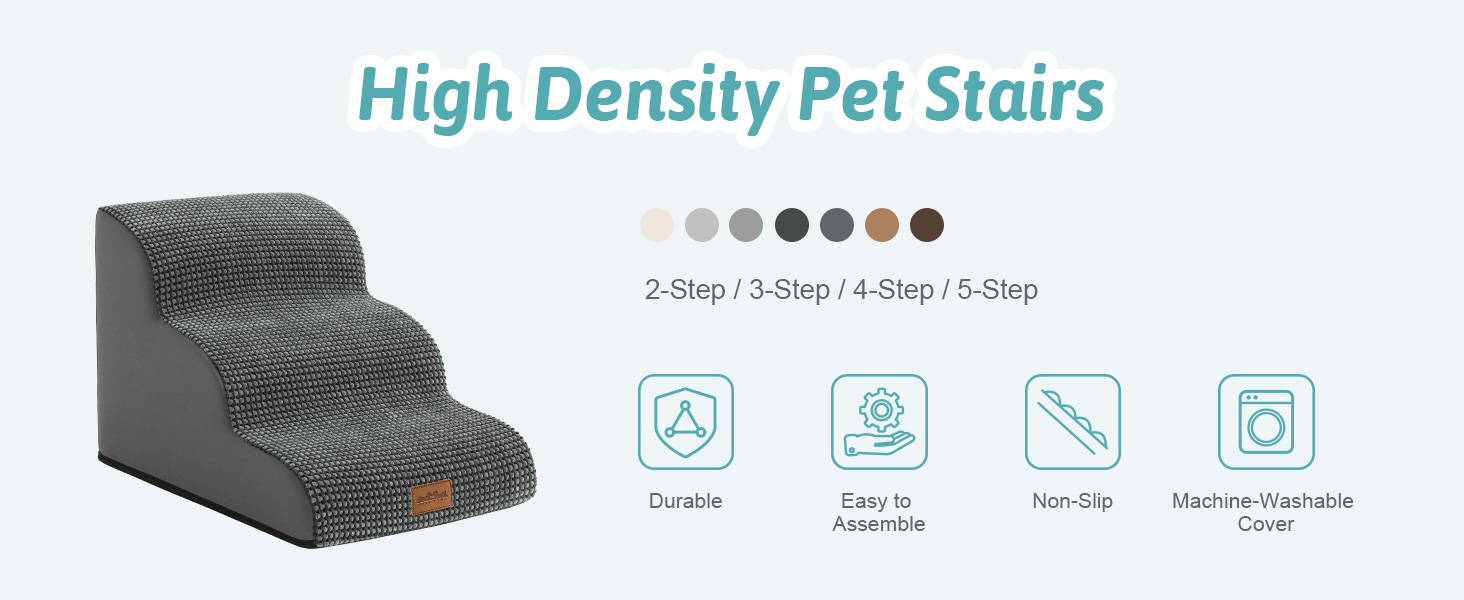 Сходинки для собак маленьких порід 57 см, 5 сходинок, з антиковзким покриттям, сірого кольору (40x84x57 см)