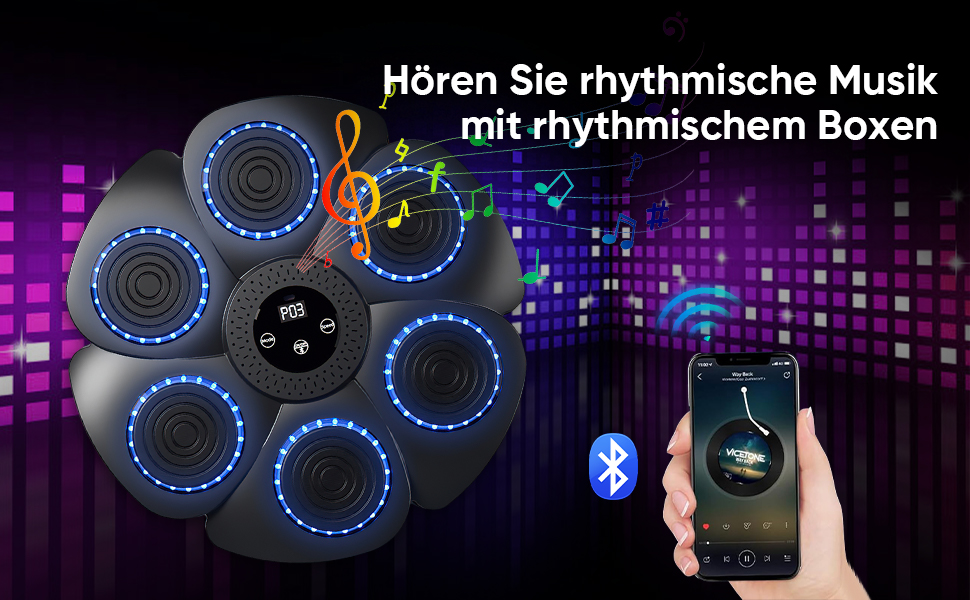 Музична бокс-машина з Bluetooth, 9 режимів швидкості та лічильником для дорослих та дітей, чорний колір + рукавички