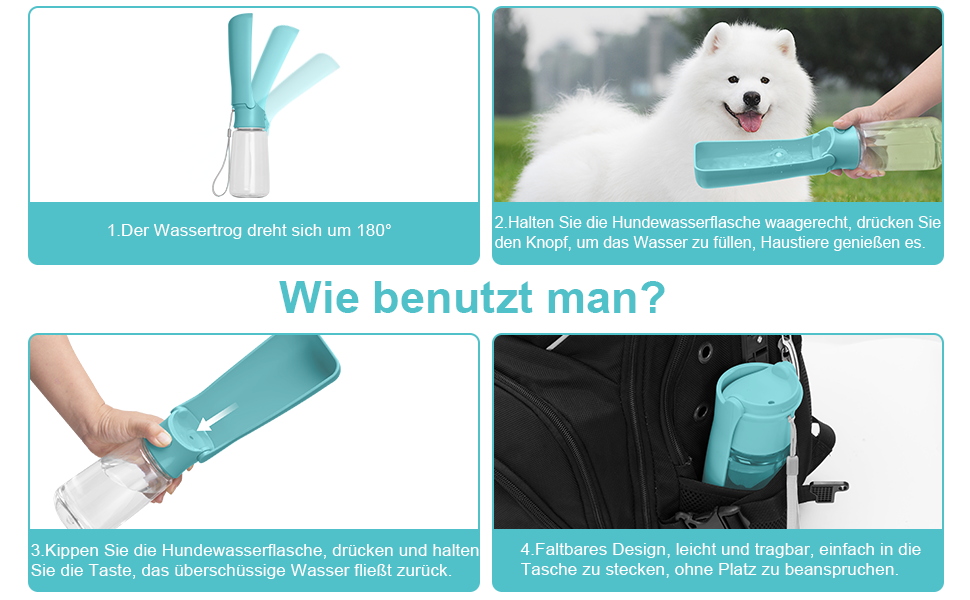 Складана пляшка для води для собак Canareen - 550 мл, блакитна. Зручна для прогулянок, подорожей та активного відпочинку.