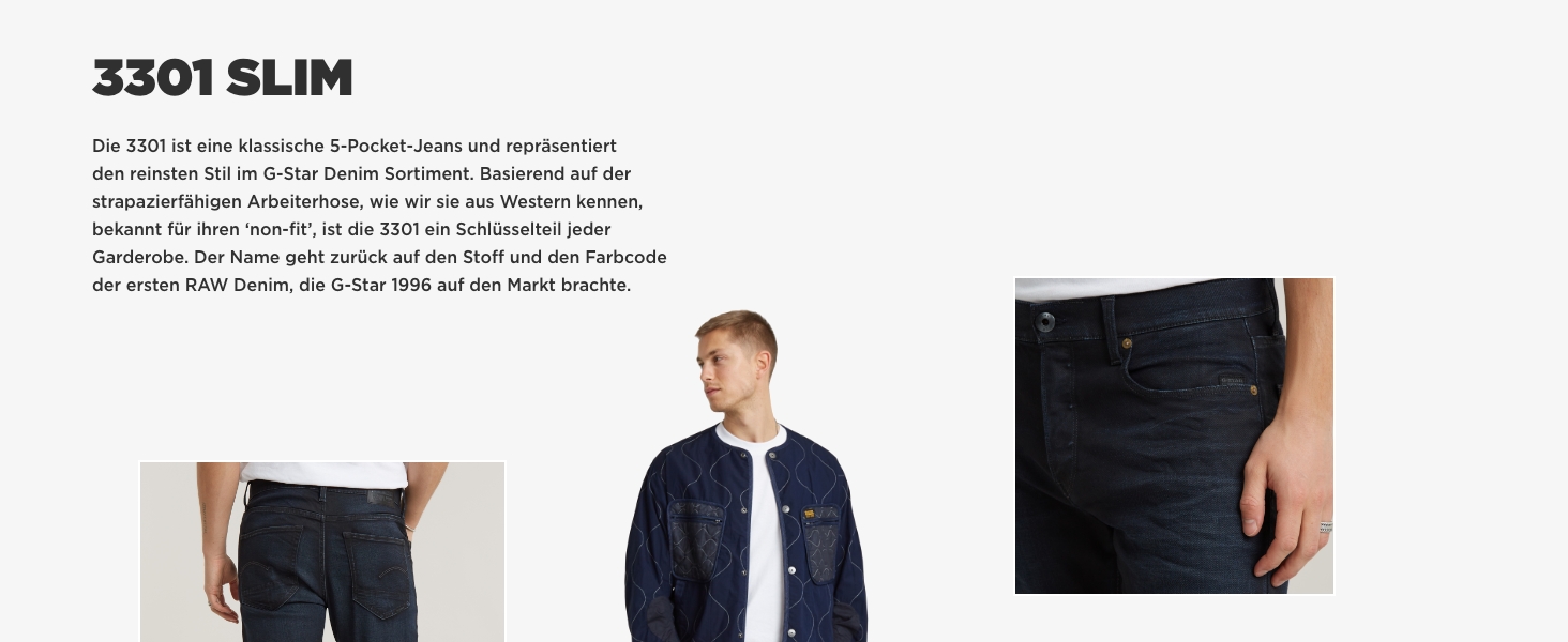 Джинси чоловічі G-Star 3301 Slim - вузькі, класичний синій колір