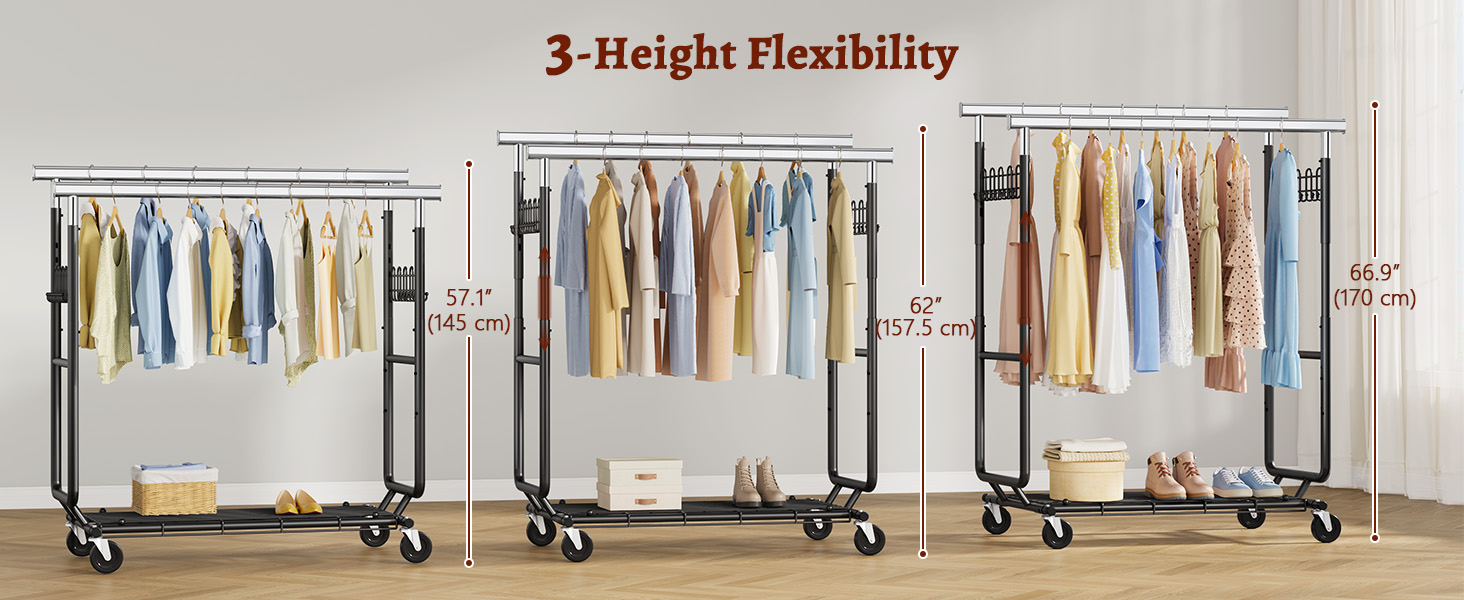 Стійка для одягу на колесах FAVOOOSTY, металева, мобільна, до 200 кг, чорна, 2 стяжки