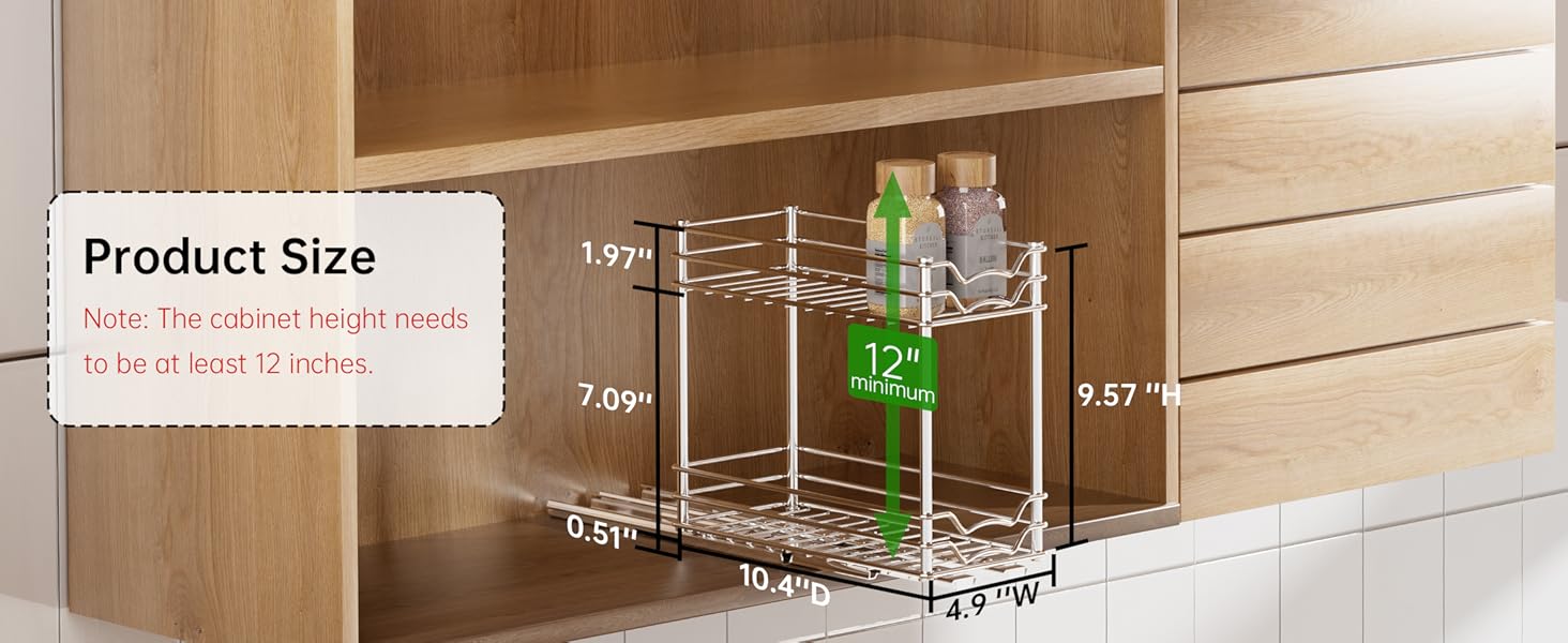 Висувна полиця для спецій, 2 яруси, органайзер для кухні, регульована висота, металева, срібна. Організатор для шафи на кухні, розмір 26,4х12,5х24,3 см