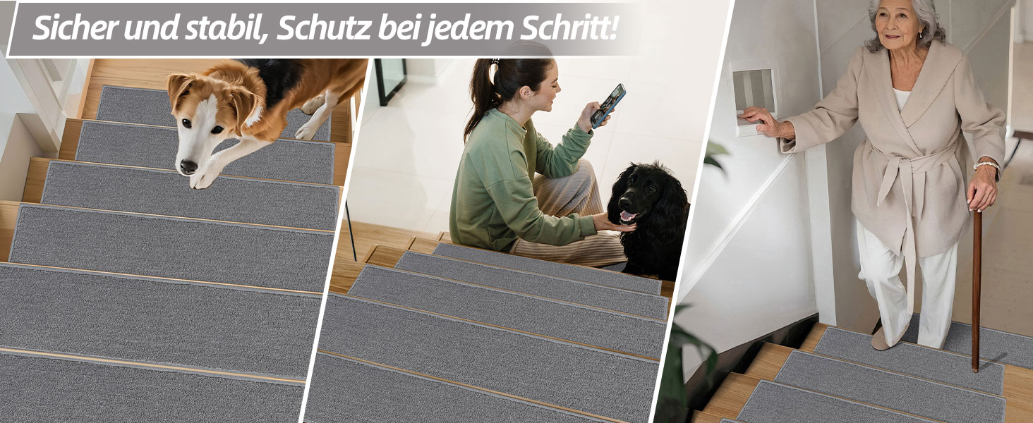 Ковзаючі сходинки для дому COSY HOMEER (15 шт.) 70x22 см, самоклеючі, машинне прання, 100% поліестер, TPE-підкладка, для дітей, літніх людей та домашніх тварин