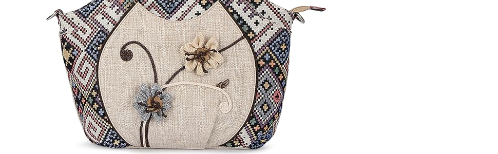 Сумка жіноча Boho етнічна льняна через плече, велика містка сумка-торбинка з вишивкою, регульований ремінь. Богемна вінтажна сумка для дівчат