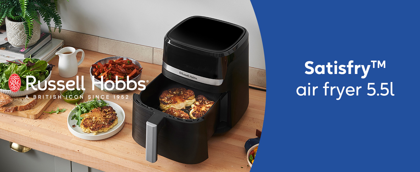 Фритюрниця Russell Hobbs Rapid AirFryer XL 5.5 л SatisFry – без олії, 9 програм, TouchScreen, чорний/сріблястий