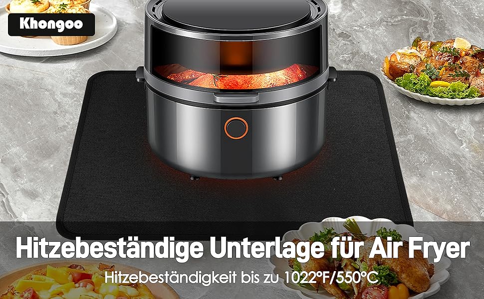 Термостійкі підкладки під фритюрницю 2 шт. 40x45 см, 1 мм - захист від нагріву для стільниці, масло- та водовідштовхувальні, легко миються, чорного кольору