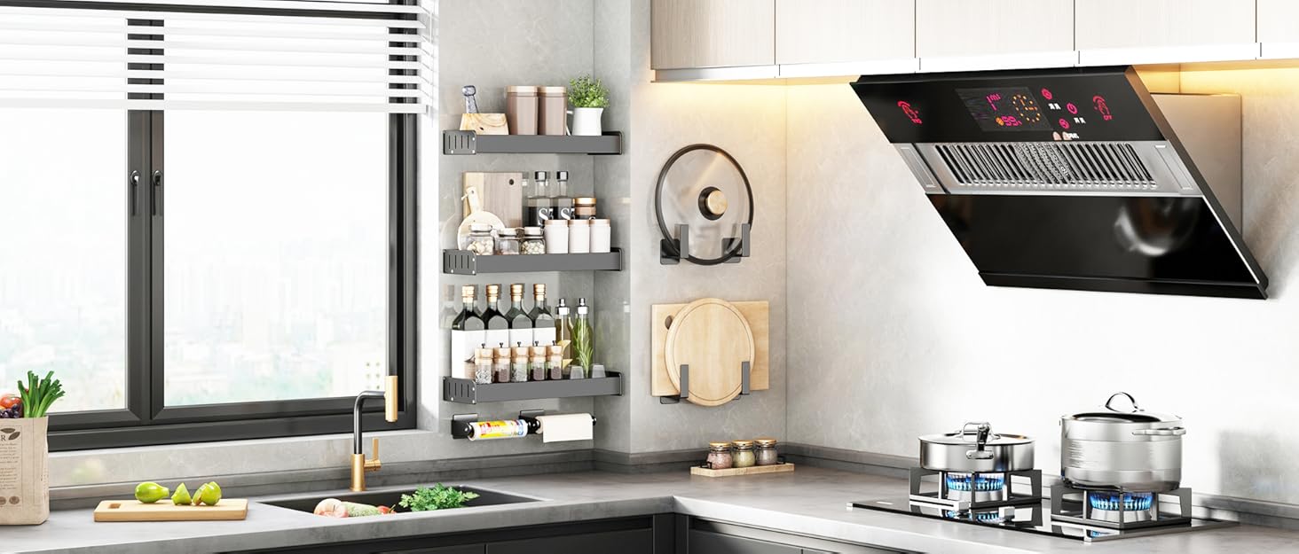 Стильна підставка для спецій з 5 сірими баночками: настільна, настінна, без свердління