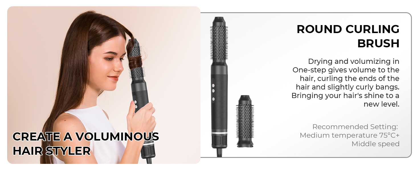 Набір для укладки волосся 7-в-1: фен, дифузор, щітка для укладки, автоматична плойка, випрямляч, чорний, 110000 RPM