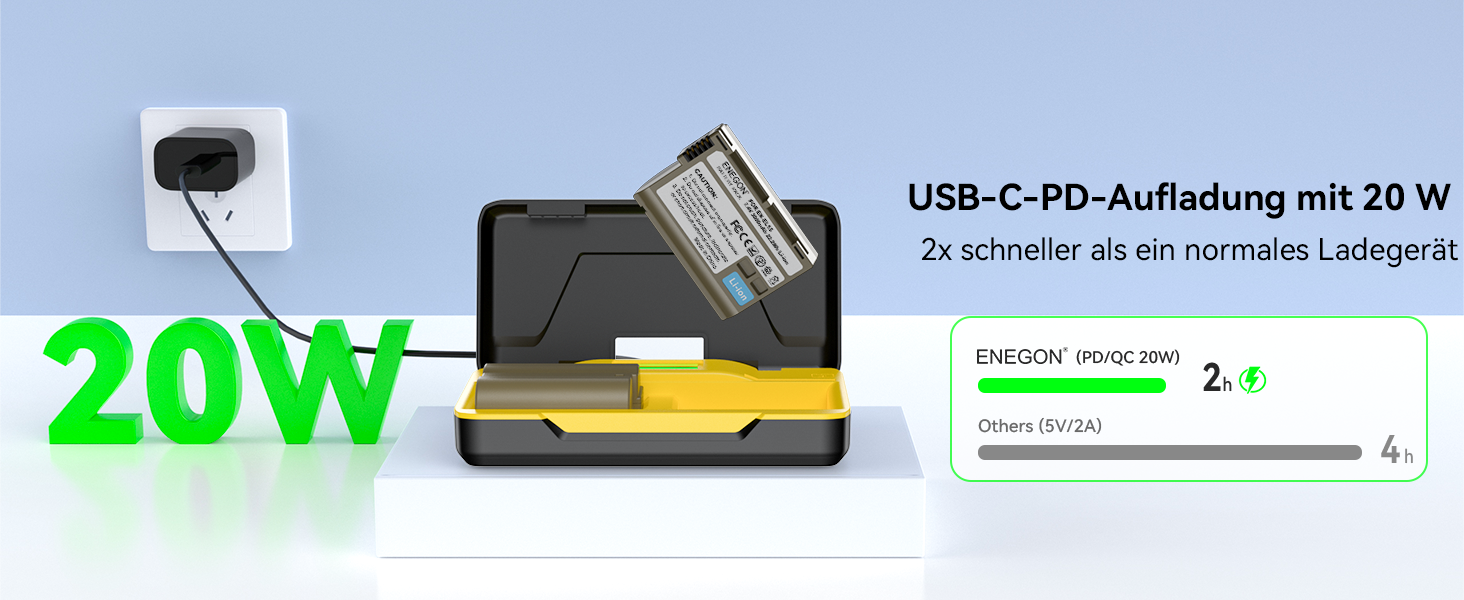 Комплект ENEGON: 2 акумулятори EN-EL15/EL15C (3000mAh) та швидкий зарядний пристрій 20W для Nikon Z5, Z6, Z7, Z8, Z6iii, ZF, D7000, D7100, D7200, D7500, D600, D610, D800, D810, D850